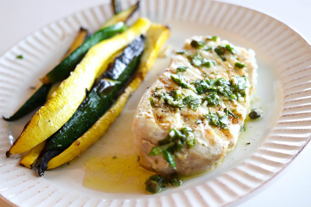 Grilled Halibut Steak with Summer Vinaigrette • Harbor Fish Market