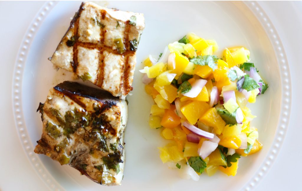 Grilled Swordfish with Pineapple Peach Salsa • Harbor Fish Market