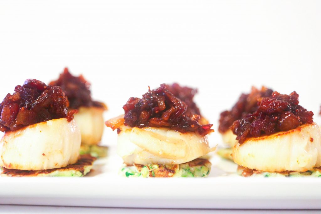 Scallops with Cranberry Bacon Jam • Harbor Fish Market